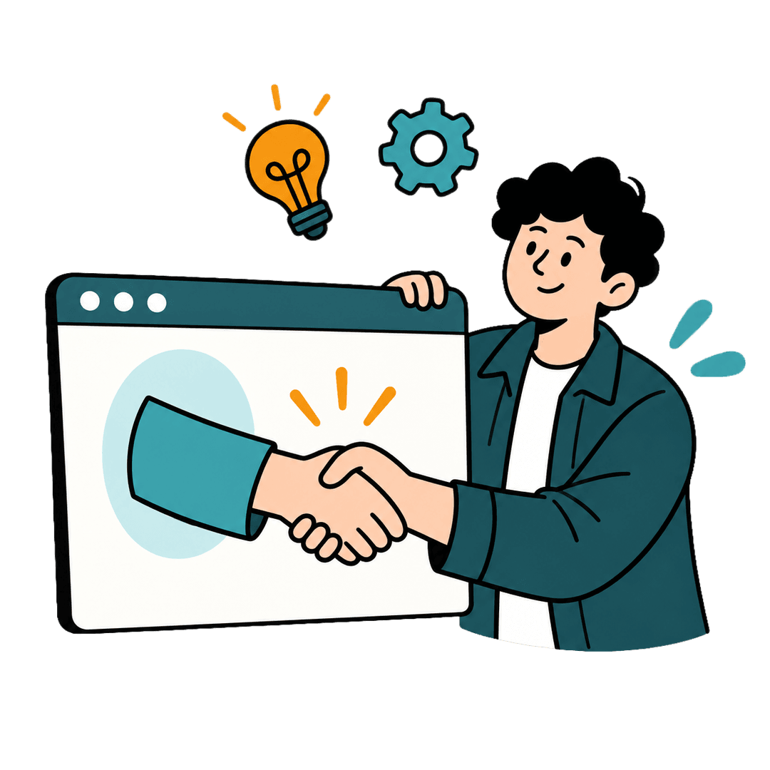 B2B 고객과의 신뢰와 소통을 상징하는 악수 일러스트
